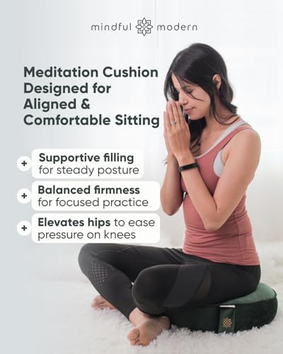 Emerald Velvet Meditation Cushion - Buckwheat Hull Support Floor Pillow with Removable Cover