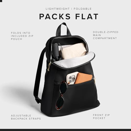 Foldable Travel Backpack - Lightweight, Black/Gold Hardware, One Size