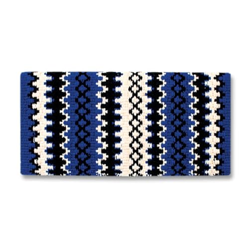New Zealand Wool Saddle Blanket - Heavyweight Equestrian Horse Pad, 38x34 Royal Blue/Cream/Black