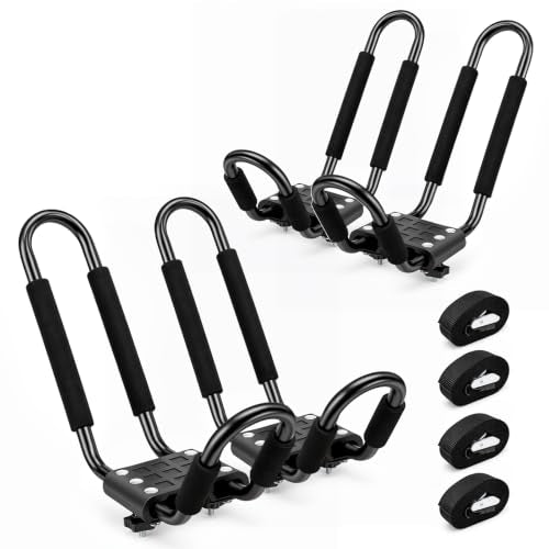 Forluck Kayak Roof Rack J-Bar Carrier Set - Black, 2 Pairs, Holds 2 Kayaks