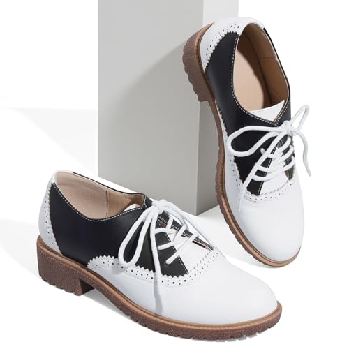 mikarka Vintage 50s Women's Saddle Shoes Black/White Matte 8 Perforated Design