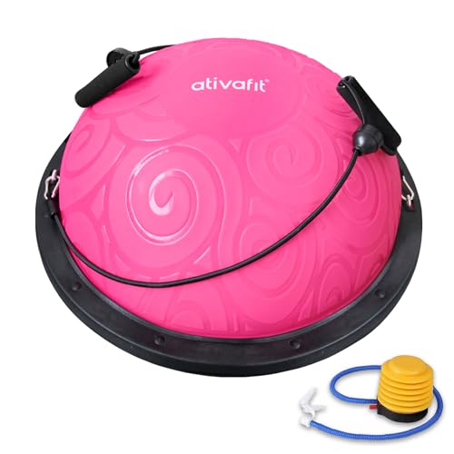 Pink Balance Ball Trainer with Resistance Bands & Pump - Anti-Burst PVC Stability Exercise for Home Gym