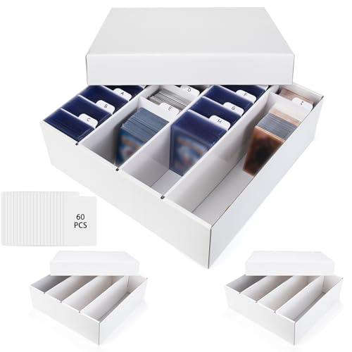 Trading Card Storage Box 4 Row 3600 Capacity with Divider White 3-Pack