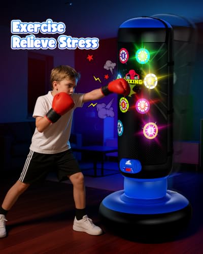 Kids Punching Bag Boxing Set with Lights, Music, and Score Counter