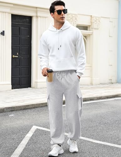 Men's Fleece Cargo Sweatpants Loose Fit Cotton Joggers with 5 Pockets