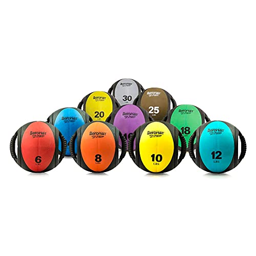 Aeromat 14 lbs Dual Grip Power Medicine Ball - Black/Blue 9" Diameter for Abdominal & Rotational Training