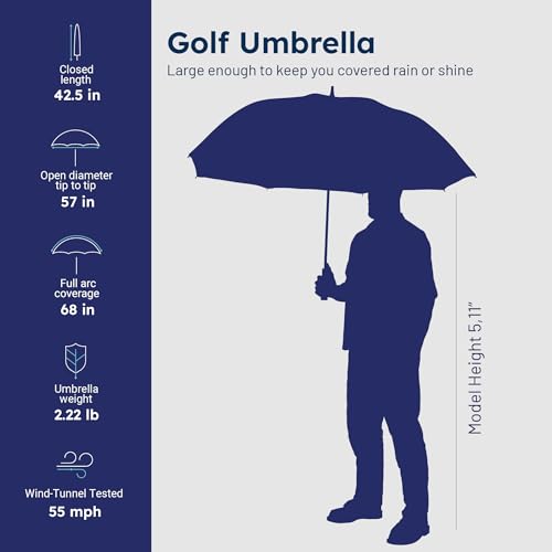 Weatherman Windproof Golf Umbrella - Black, 55 MPH Wind Resistance, 2 Sizes