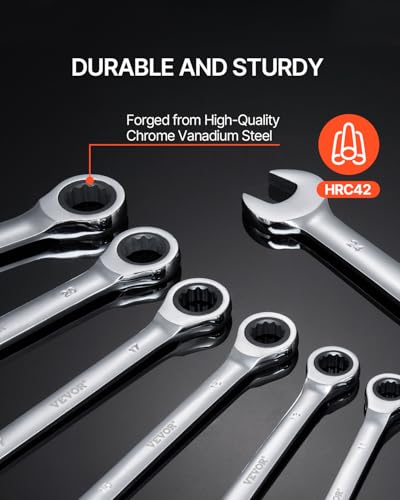 VEVOR 30-Piece Metric & SAE Ratcheting Wrench Set, 72 Tooth, Silver