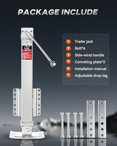 Heavy Duty Trailer Jack 8000 lbs Capacity - Silver, 28.6 Inch Vertical Travel
