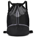 Black Drawstring Gym Bag for Men and Women Waterproof Sport Backpack with Shoes Compartment