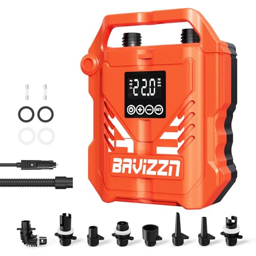 BAVIZZN Orange Electric SUP Paddle Board Pump - Portable Inflatable Pump with 8 Nozzles
