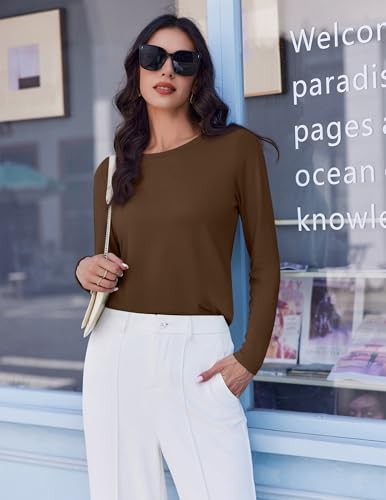 Ekouaer 3 Pack Long Sleeve Thermal Shirts for Women - Large / Black, Coffee, Beige Fall Clothes