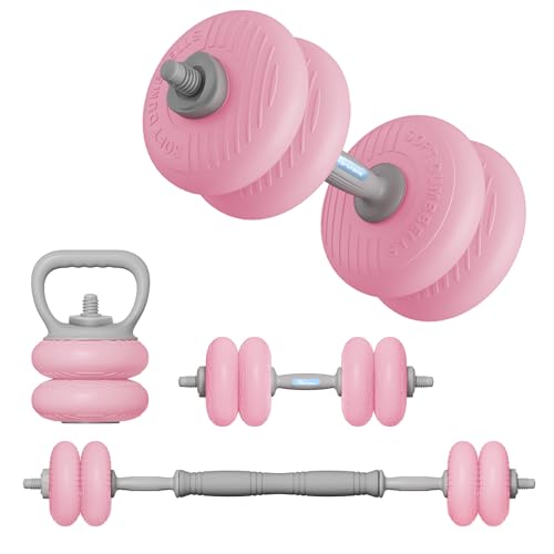 Pink 4-in-1 Adjustable Dumbbell Set - Soft Shell Weights 35/62lbs