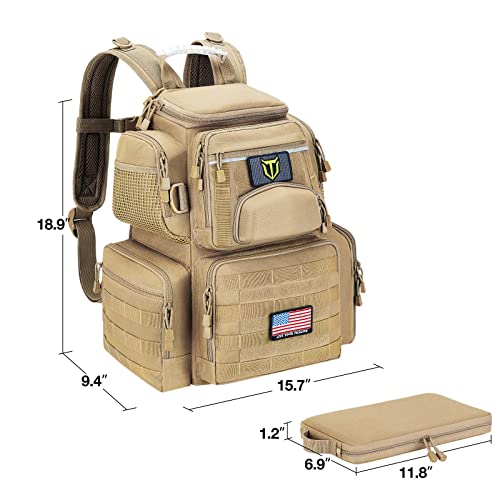 TIDEWE Gun Range Backpack for Handguns Khaki - Tactical Shooting Range Bag