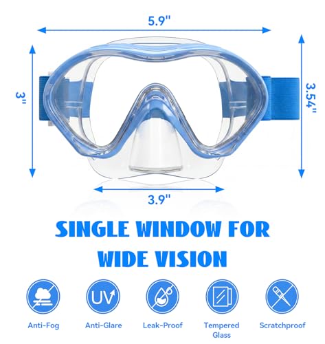 Kids Swim Goggles with Nose Cover - Blue & Rose Red 2 Pack, Anti-Fog, No Leak, 180° View
