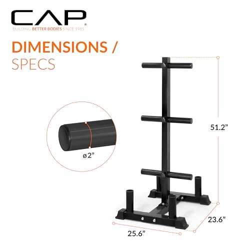 CAP Olympic Bumper Plate Tree Rack with 4 Barbell Holders - Heavy-Duty Steel Black 6-Post