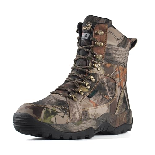 R RUNFUN Men's 8-Inch Waterproof Insulated Camo Hunting Boots - Brown, Size 10