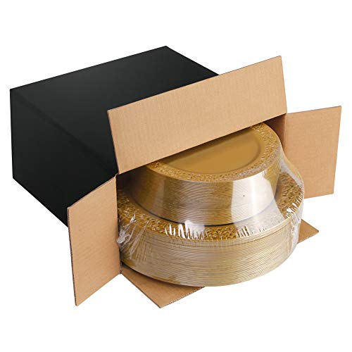 102 pcs Brown Gold Plastic Plates Set - Lace Design Disposable Dinner & Salad Plates - Solid Gold Variation