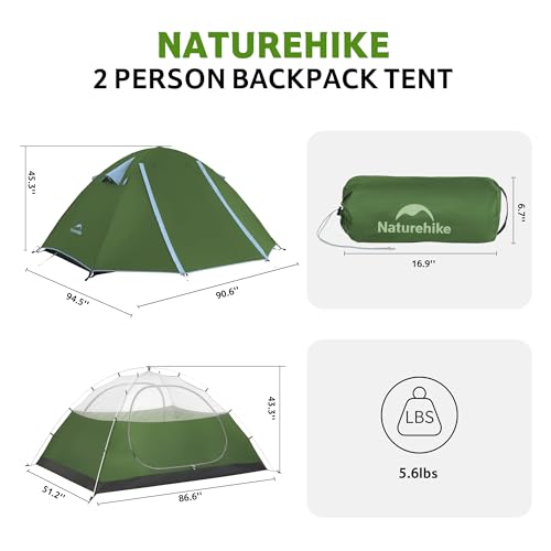 Naturehike Bleik-B 2 Person Camping Tent - Forest Green Lightweight Waterproof Shelter