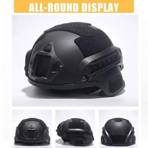Tactical Adjustable Helmet,MICH 2000 Helmet with Side Rails and NVG Mounts for Paintball Outdoor Sports Hunting Shooting-Black
