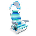 EggSun Ocean Striped Portable Beach Chair with Canopy - Reclining, Foldable & Adjustable for Adults