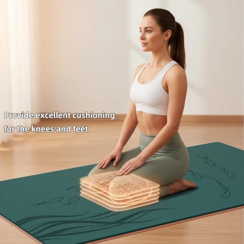 Extra Wide 76x40 Inch Yoga Mat with Non-Slip TPE Surface - Green & Orange