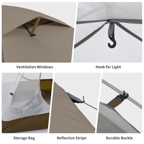 Brown 2-Person Backpacking Tent - Waterproof & Ultralight Camping Shelter