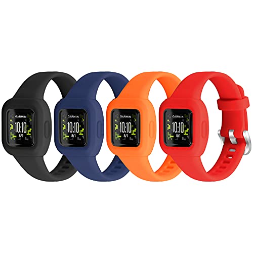 Vanet 4 Pack Silicone Garmin Vivofit Jr 3 Replacement Watch Bands - Black, Navy, Red, Orange