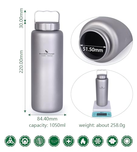 iBasingo 1050ml Titanium Water Bottle with Handle - Ti3006D Outdoor Flask