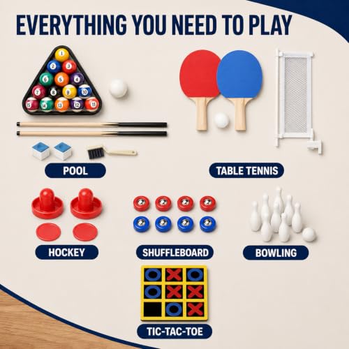 6-in-1 Multi Game Table with Foldable Design - Pool, Air Hockey, Table Tennis & More