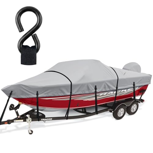 Heavy Duty Waterproof Boat Cover 16-18.5ft Gray - Light Gray, Up to 94" Beam