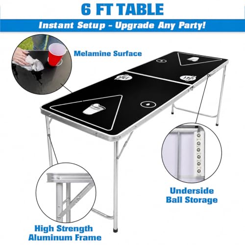 GoPong 6-Foot Portable Beer Pong & Flip Cup Table - Indoor & Outdoor Game Table