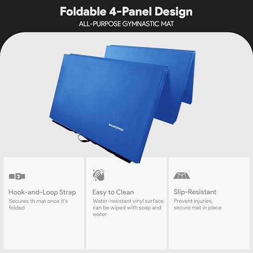 Blue 6x4 Feet 4-Panel Folding Gymnastics Mat - 2 Inch Thick Exercise Cushion