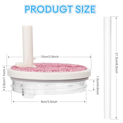 Cream Pink Rhinestone Flip Straw Lid Replacement for Stanley Quencher 40 oz Tumbler - Leak Proof & Non-Spill