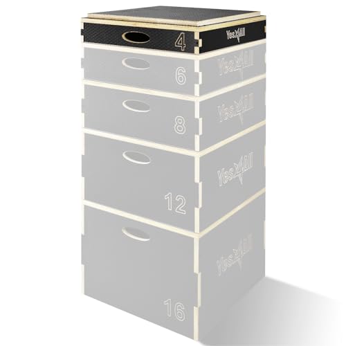 Black 4-Inch Wooden Plyometric Box for Jump Training - Adjustable & Non-Slip
