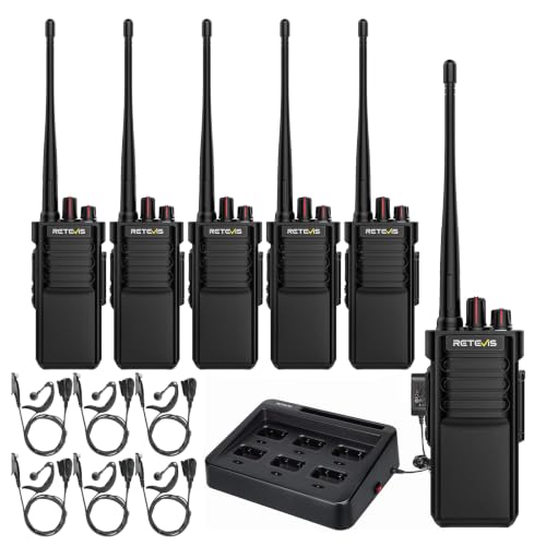 Long Range 2-Way Radio Set with 6-Unit Charger - Rugged GMRS Walkie Talkies for Campus & Construction