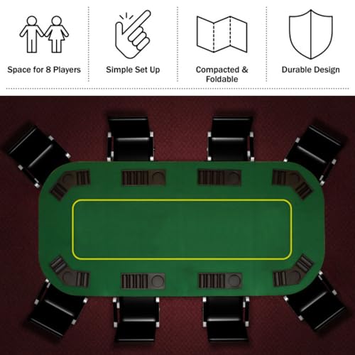 Foldable Wooden Poker Table Top with Cupholders & Chips - Green, 78.5"