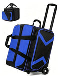 Blue 2+1 Ball Bowling Roller Bag with Wheels & Shoe Compartment - Fits Men & Women