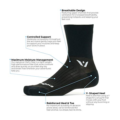 Large Black Swiftwick Performance Quarter Crew Trail Running & Cycling Socks 3 Pack