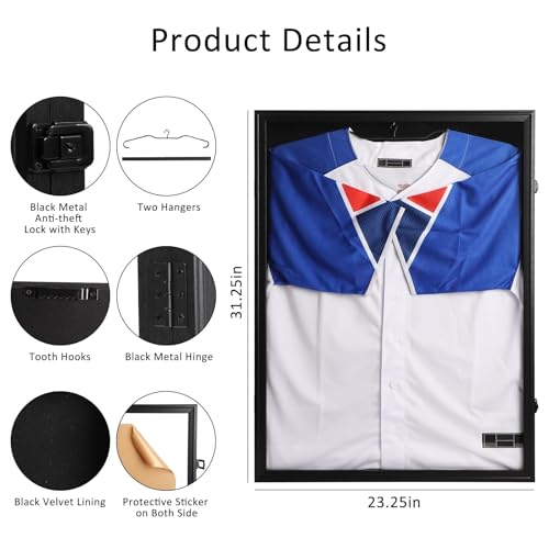 Large Lockable Jersey Display Case 2 Pack - Black Shadow Box with Anti-Fade Acrylic