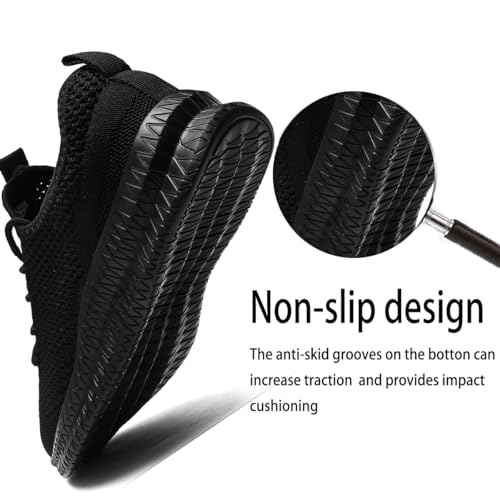 Women's All Black Non-Slip Lightweight Walking Tennis Shoes - Size 8