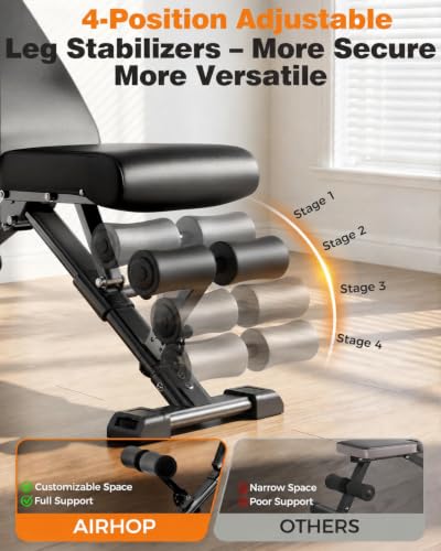 AIRHOP Foldable Adjustable Workout Bench for Home Gym, 90° to -30°
