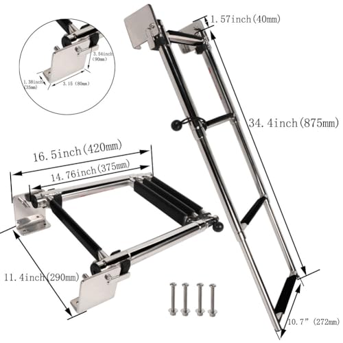 Marine 316 Stainless Steel Telescoping Transom Ladder - 4 Steps, Water Boarding