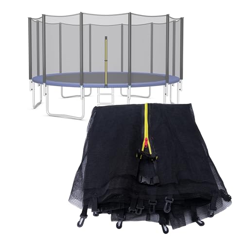 Black 12FT Trampoline Safety Enclosure Net Replacement with Poles