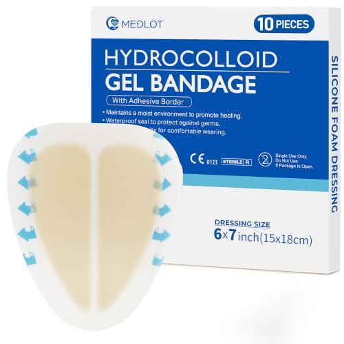 LotFancy Sacral Hydrocolloid Wound Dressing 6x7 Inches Pack of 10 Waterproof