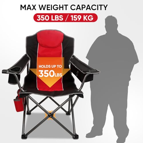 Colorsoul Oversized Camping Chair with Padded Seat & Backrest - Red - Support 350 LBS