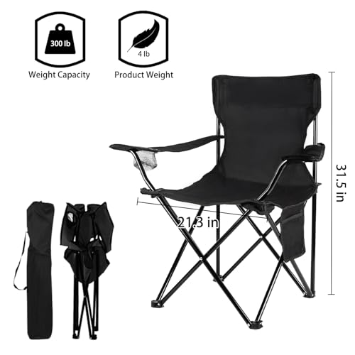 Damei Century Black Portable Folding Camping Chair 4-Pack Lightweight Outdoor Seat