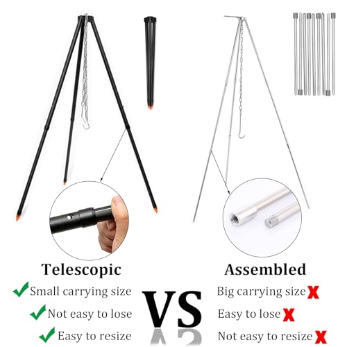 Camping Tripod for Cooking with Adjustable Height and Chain - Durable Aluminum Alloy