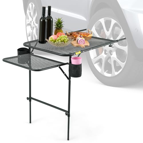 BBTO Portable Tire-Mounted Camping Table with Adjustable Height & 2 Cup Holders
