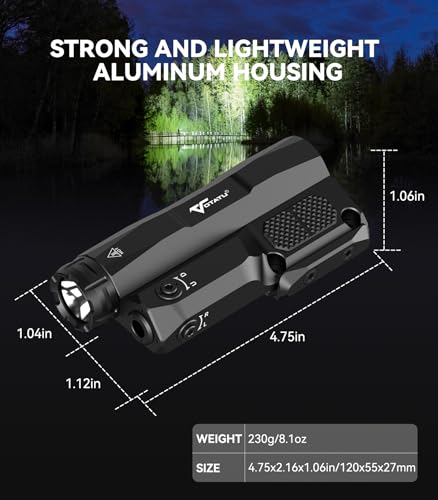 VOTATU M6LP-G High Power 3000 Lumen Rechargeable LED Flashlight with Green Laser Combo, Picatinny & M-LOK Mount